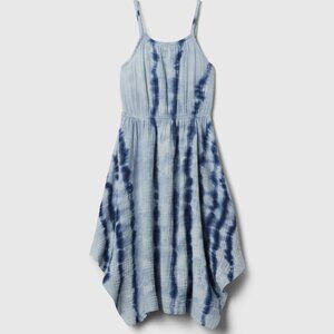 GAP Kids Crinkle Gauze Handkerchief Hem Dress Tie-Dye Indigo M